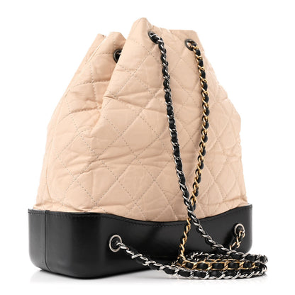 Chanel Aged Calfskin Quilted Small Gabrielle Backpack Beige Black 3 of 7