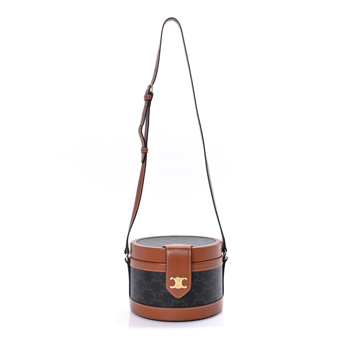 Calfskin Triomphe Canvas Medium Tambour Bag Tan