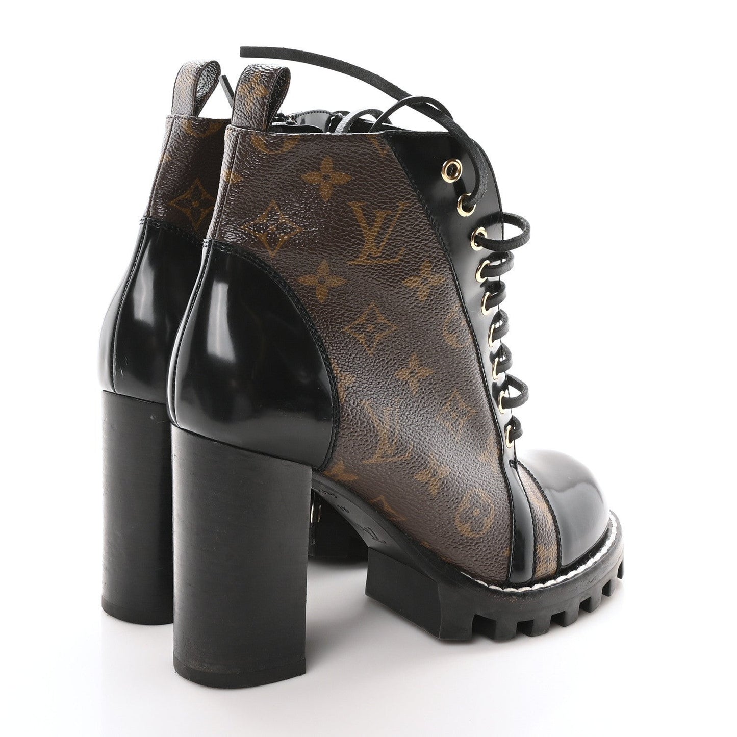 Patent Calfskin Monogram Star Trail Ankle Boots Black