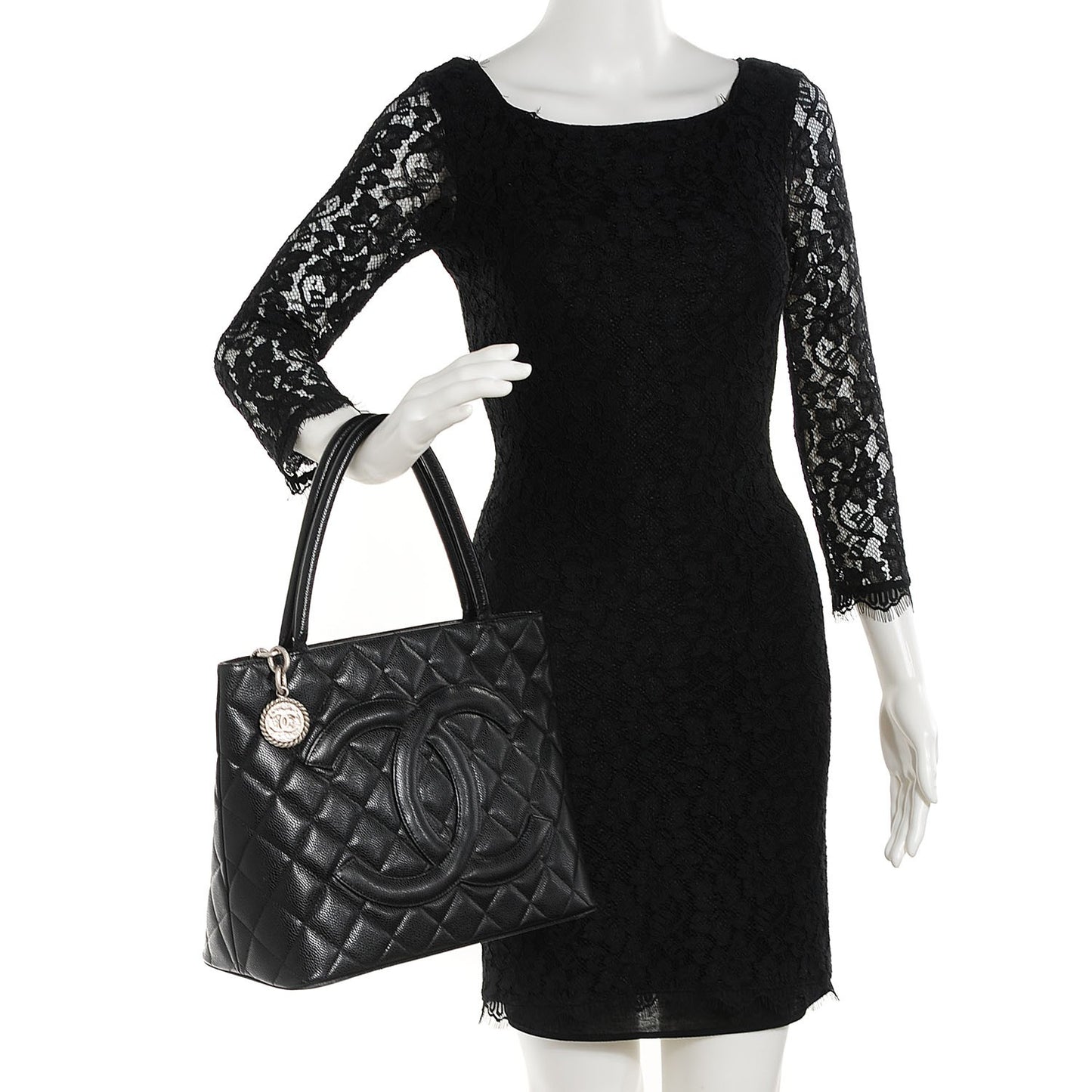 Caviar Quilted Medallion Tote Black