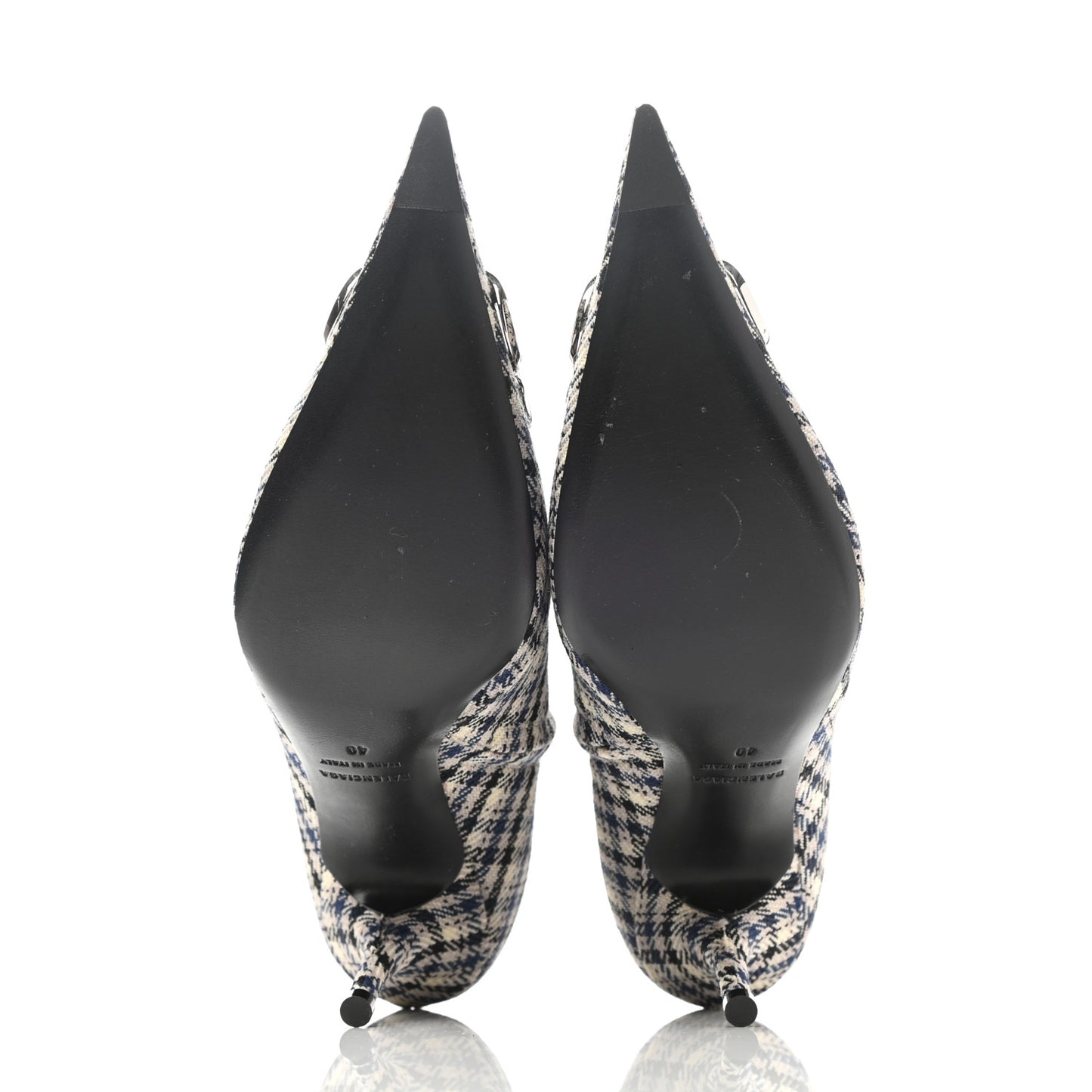 Wool Check BB Pointy Toe Ankle Booties 40 Beige Navy Silver