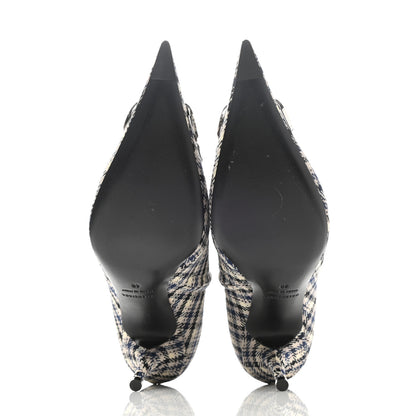 Balenciaga Wool Check BB Pointy Toe Ankle Booties 40 Beige Navy Silver 5 of 9