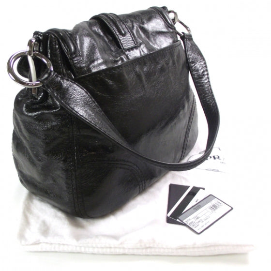 Vitello Shine Turnlock Flap Shoulder Bag Black