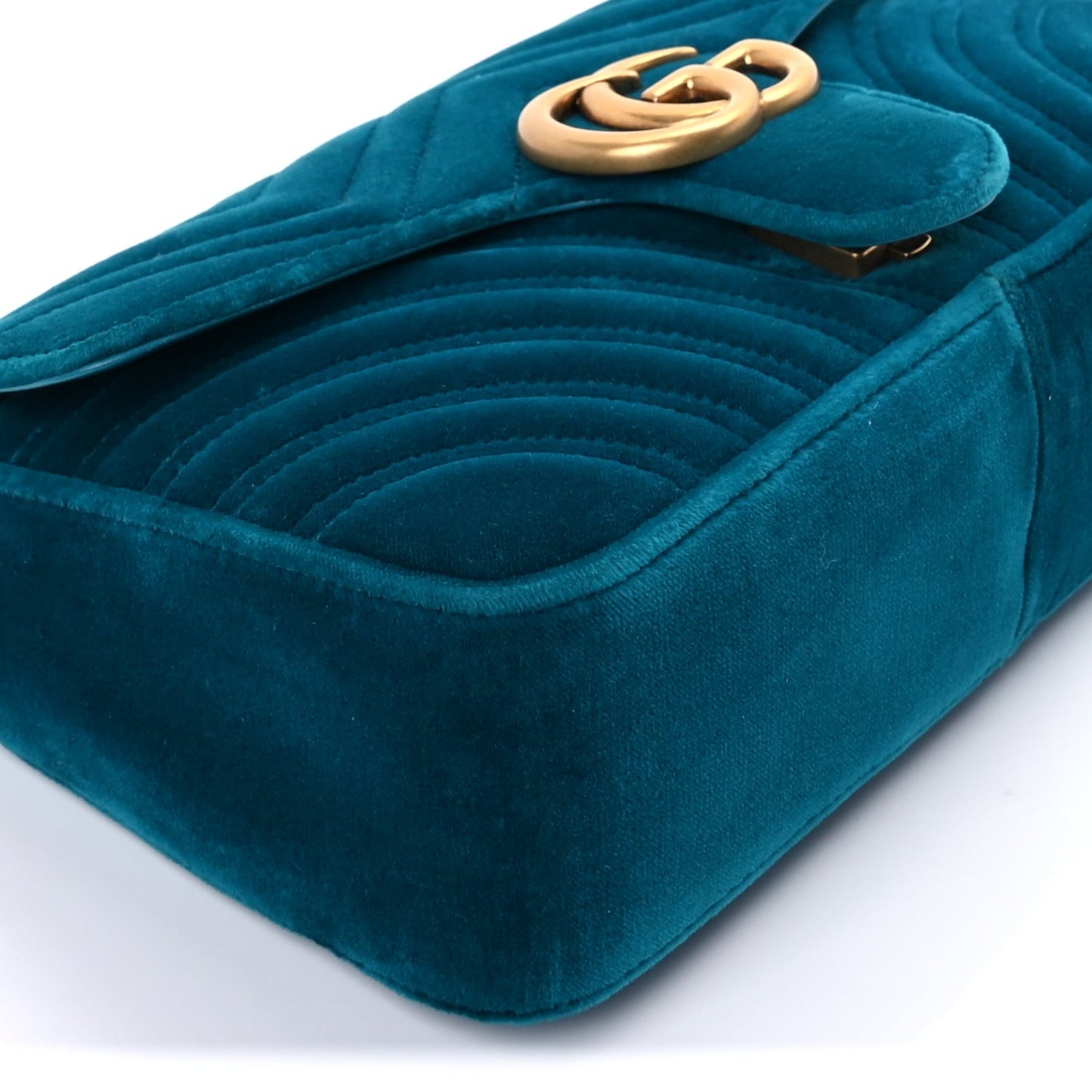 Velvet Matelasse Small GG Marmont Shoulder Bag  Pavone Cyan