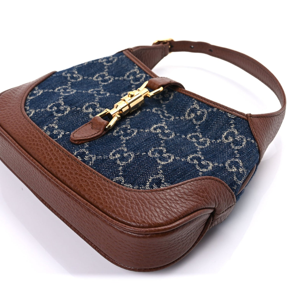 New Denim GG Monogram Calfskin Mini Jackie 1961 Hobo Blue Tea Cuir