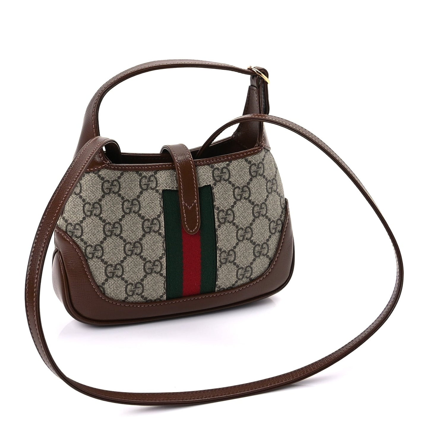 GG Supreme Monogram Azalea Calfskin Web Mini Jackie 1961 Hobo Beige Ebony Brown Sugar