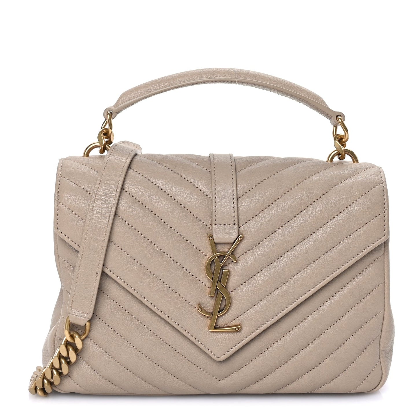 Sheepskin Matelasse Chevron Monogram Medium College Bag  Dark Beige