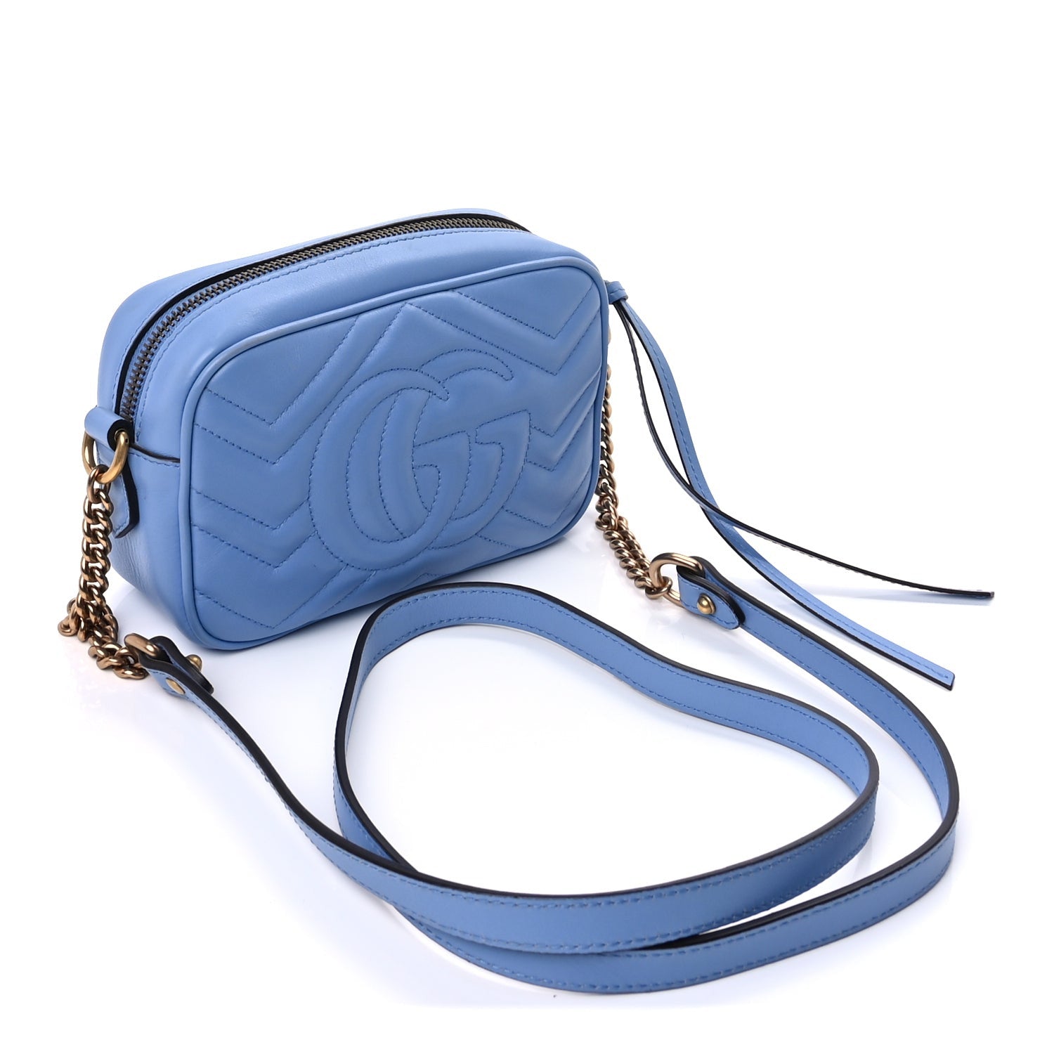 Gucci Calfskin Matelasse Mini GG Marmont Chain Shoulder Bag Clear Sky Blue 2 of 8
