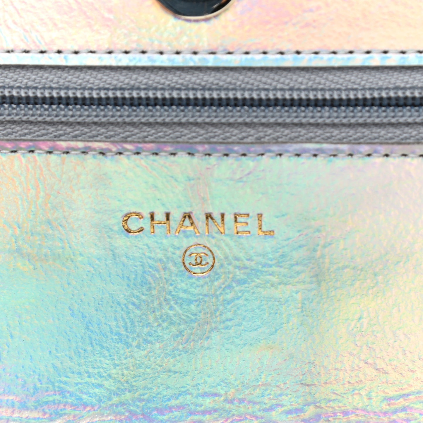 Iridescent Goatskin Quilted Wallet On Chain WOC Silver
