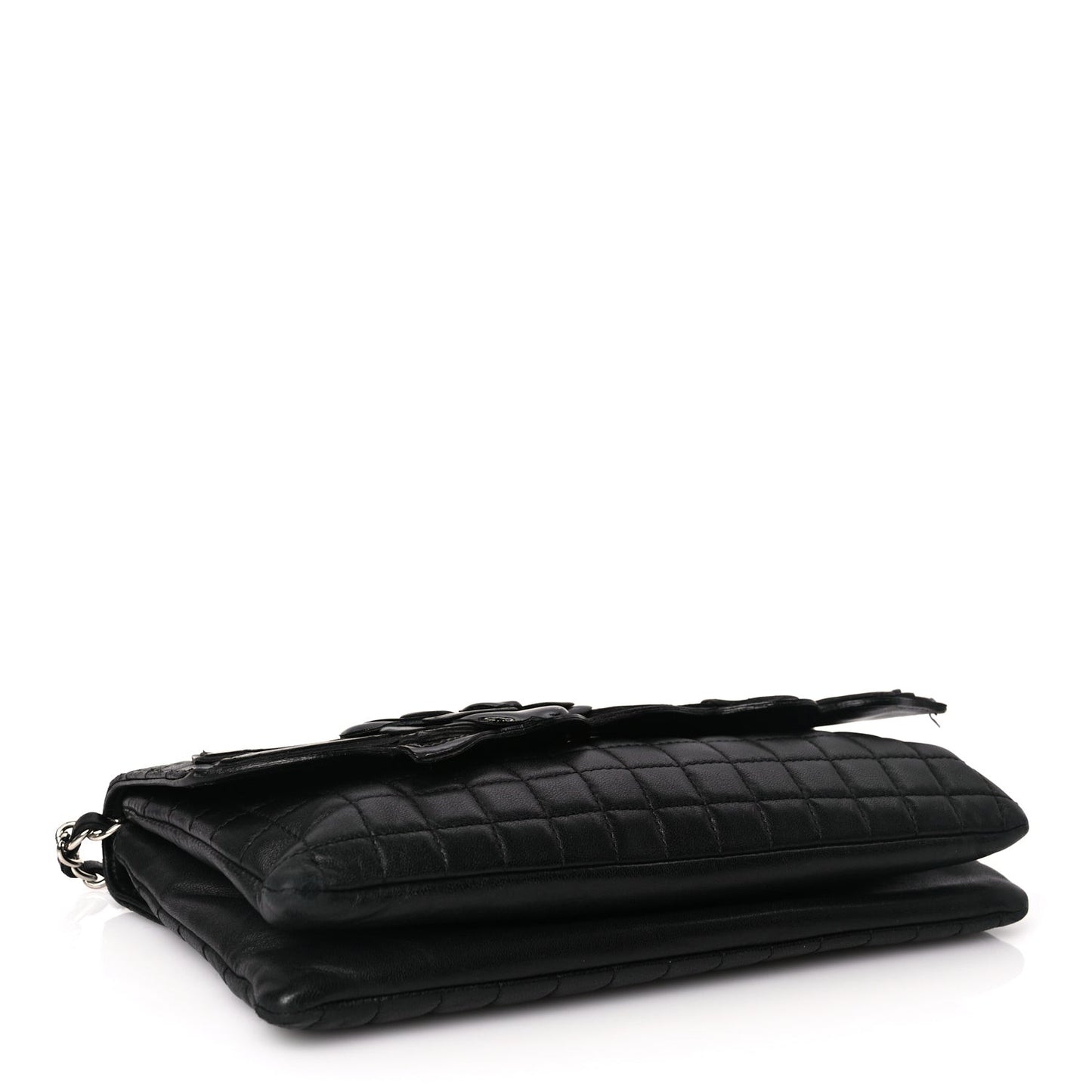 Lambskin Quilted Chocolate Bar Camellia No. 5 Flap Bag Black