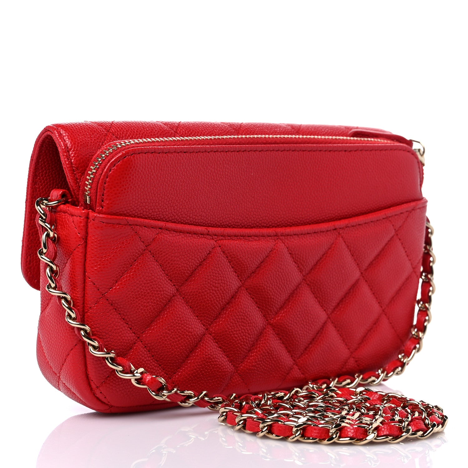 Chanel Caviar Quilted Flap Phone Holder With Chain Red 3 of 12