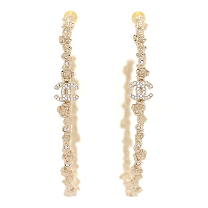 Chanel Crystal Large Camellia CC Hoop Earrings Gold 1 of 5
