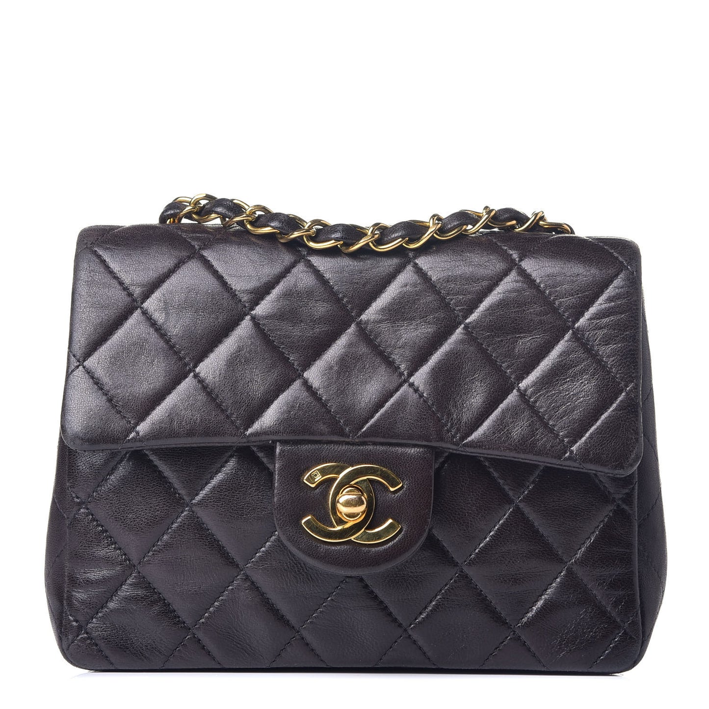 Lambskin Quilted Mini Square Flap Black