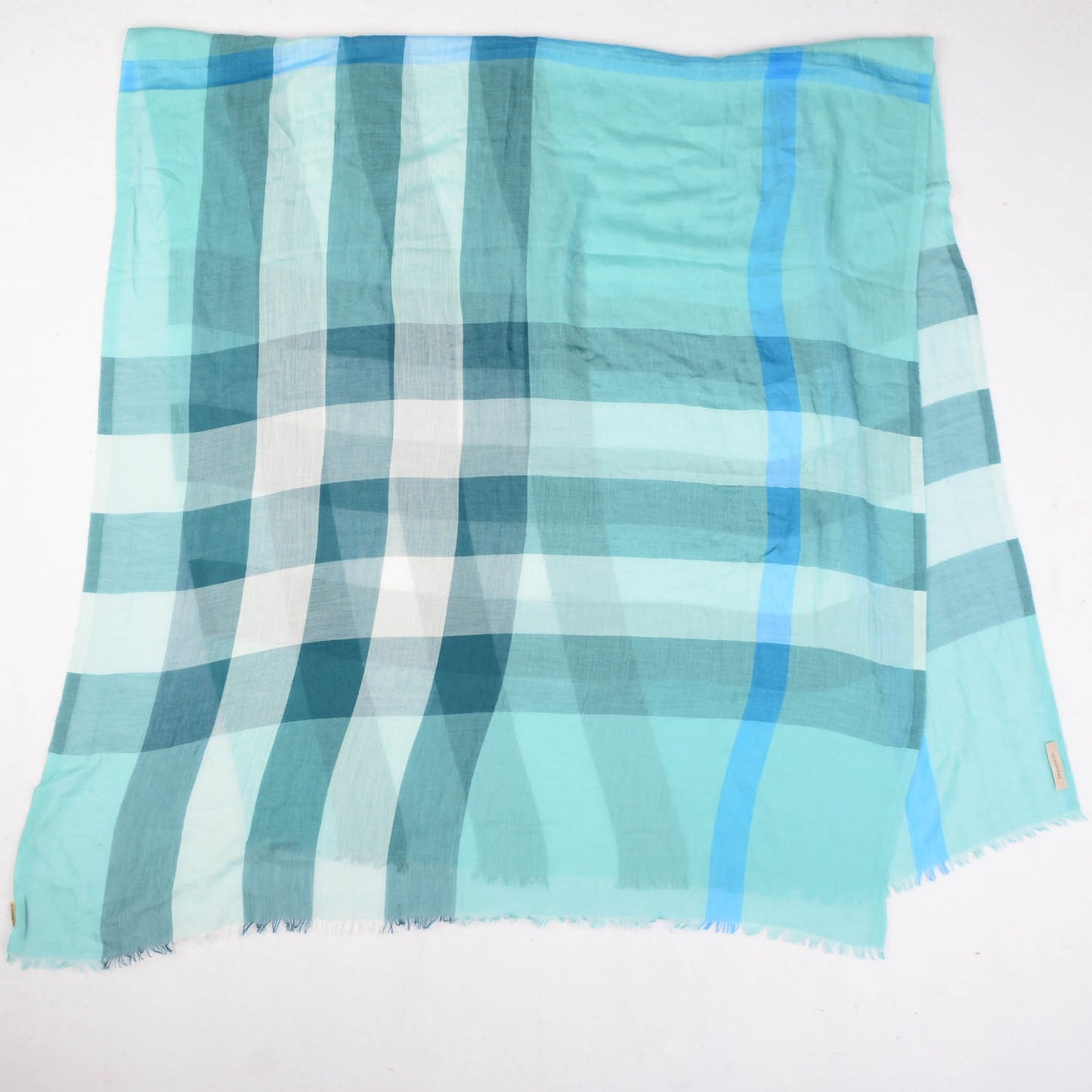 Modal Cashmere Silk House Check Lightweight Scarf Pale Peridot Blue