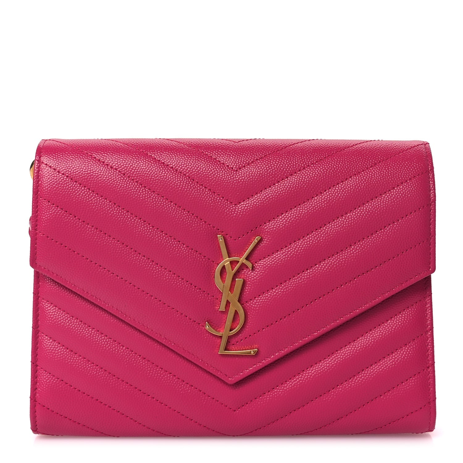 Saint Laurent Grain De Poudre Matelasse Chevron Monogram Envelope Clutch Fuchsia Fuchsia 1 of 7