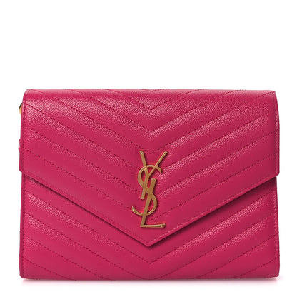 Saint Laurent Grain De Poudre Matelasse Chevron Monogram Envelope Clutch Fuchsia Fuchsia 1 of 7