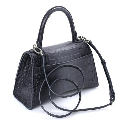 Balenciaga Shiny Calfskin Crocodile Embossed Small Hourglass Top Handle Bag  Dark Grey 2 of 7