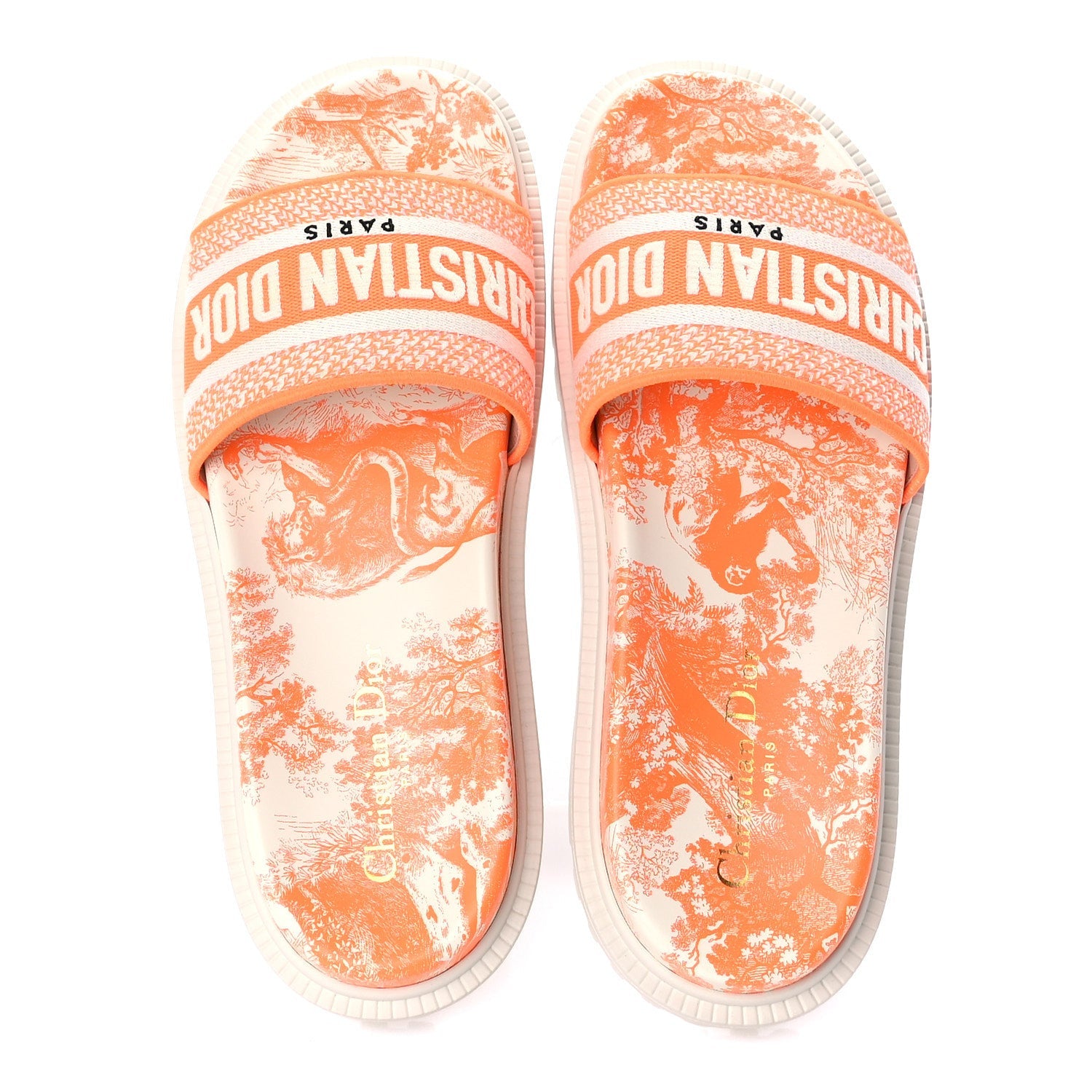 Christian Dior Canvas Fluo Toile de Jouy Embroidered Dway 10mm Slide Sandals 39  White Orange 7 of 8