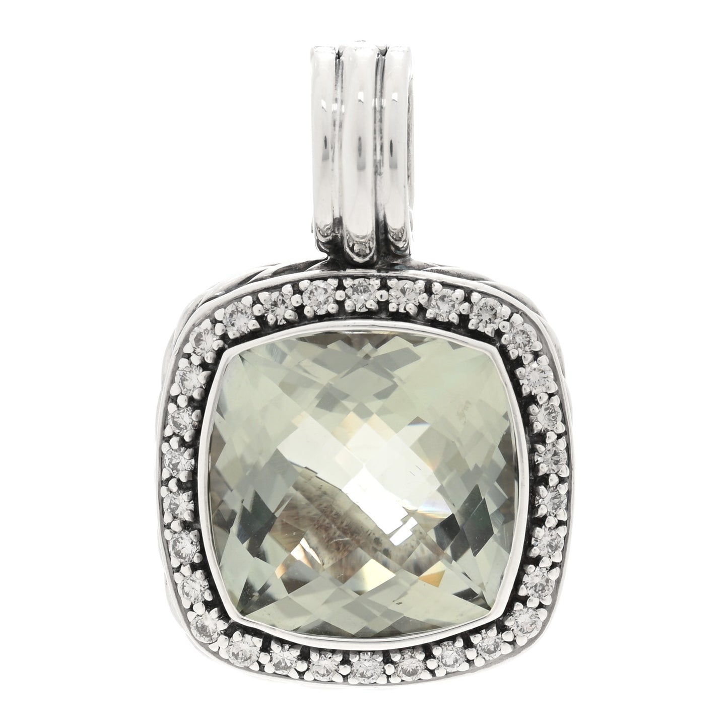 Sterling Silver Diamond Prasiolite 14mm Albion Enhancer Pendant
