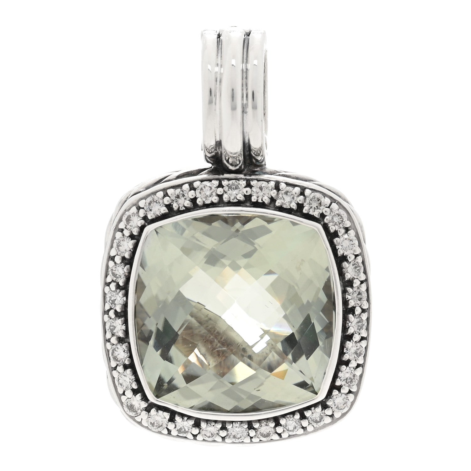 David Yurman Sterling Silver Diamond Prasiolite 14mm Albion Enhancer Pendant 1 of 3