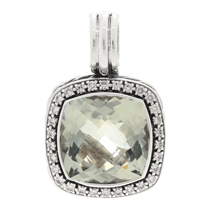 David Yurman Sterling Silver Diamond Prasiolite 14mm Albion Enhancer Pendant 1 of 3