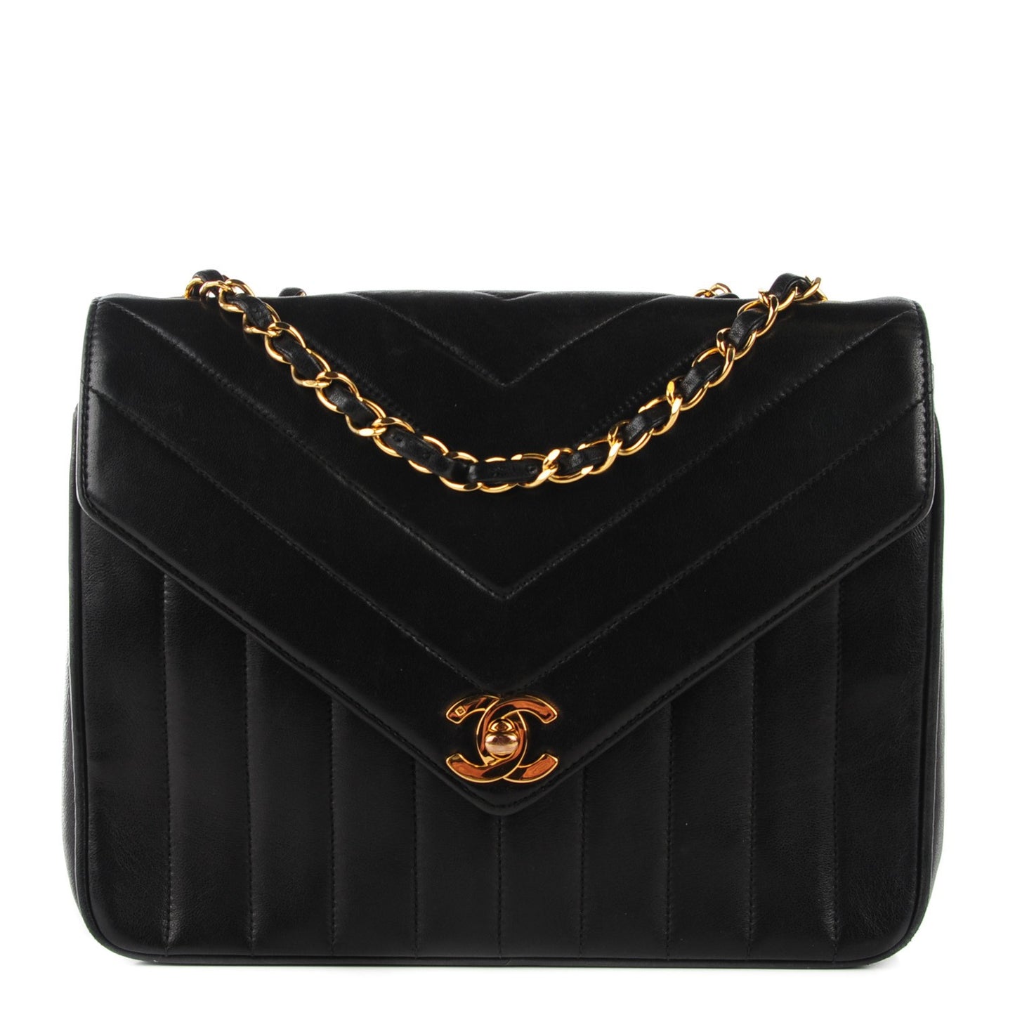 Lambskin Quilted Chevron Small Single Flap Black