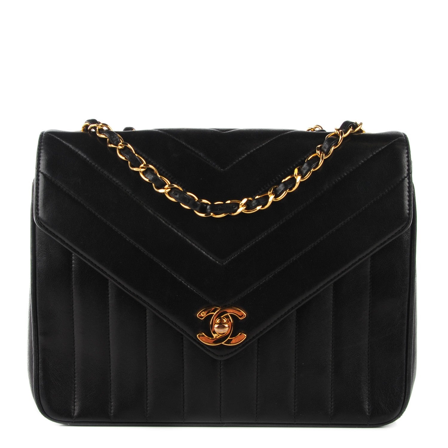 Chanel Lambskin Quilted Chevron Small Single Flap Black 1 of 9