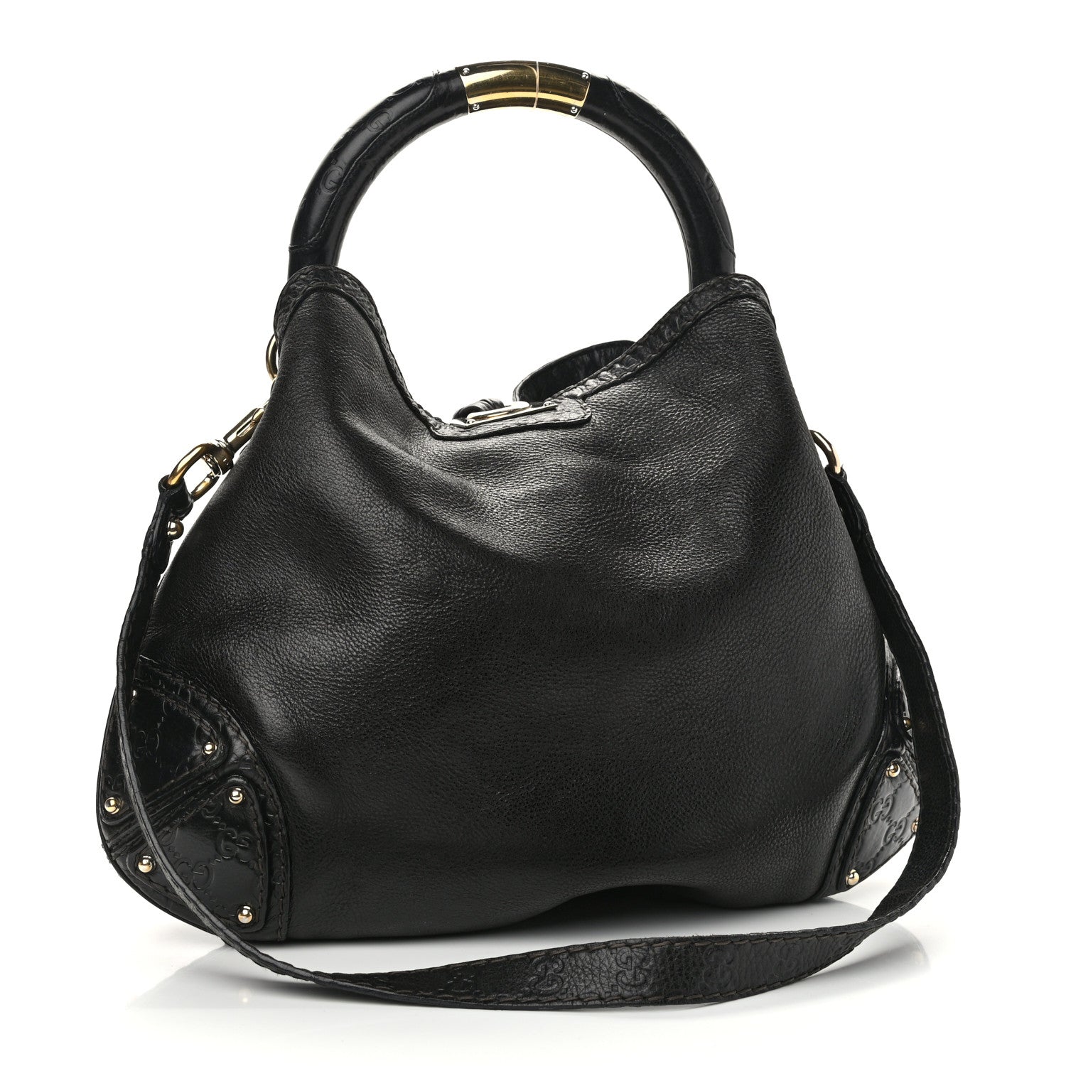 Gucci Calfskin Medium Indy Top Handle Hobo Black 2 of 13
