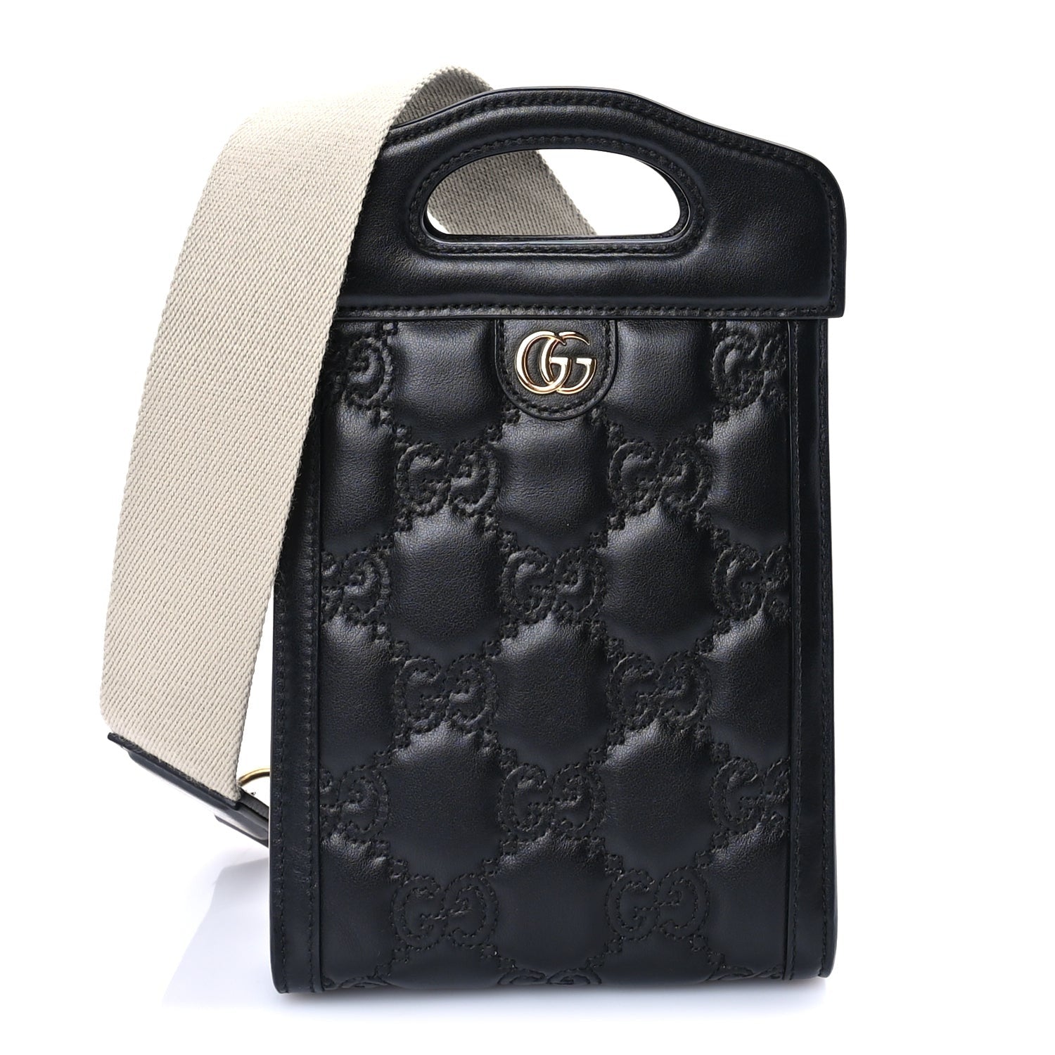 Gucci Calfskin GG Matelasse Mini Top Slip Handle Crossbody Bag  Black Natural 1 of 8