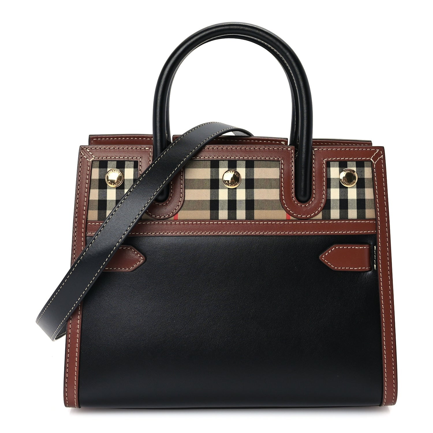 Burberry Calfskin Vintage Check Mini Two Handle Title Bag  Black 1 of 8