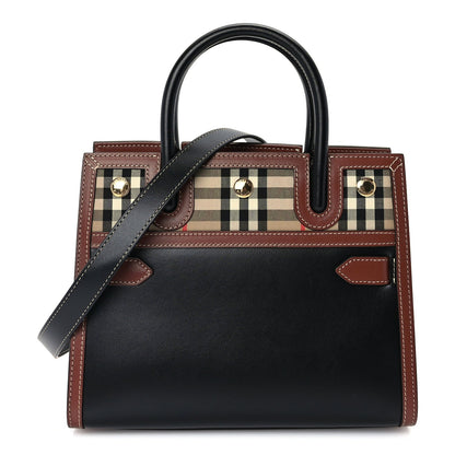 Burberry Calfskin Vintage Check Mini Two Handle Title Bag  Black 1 of 8