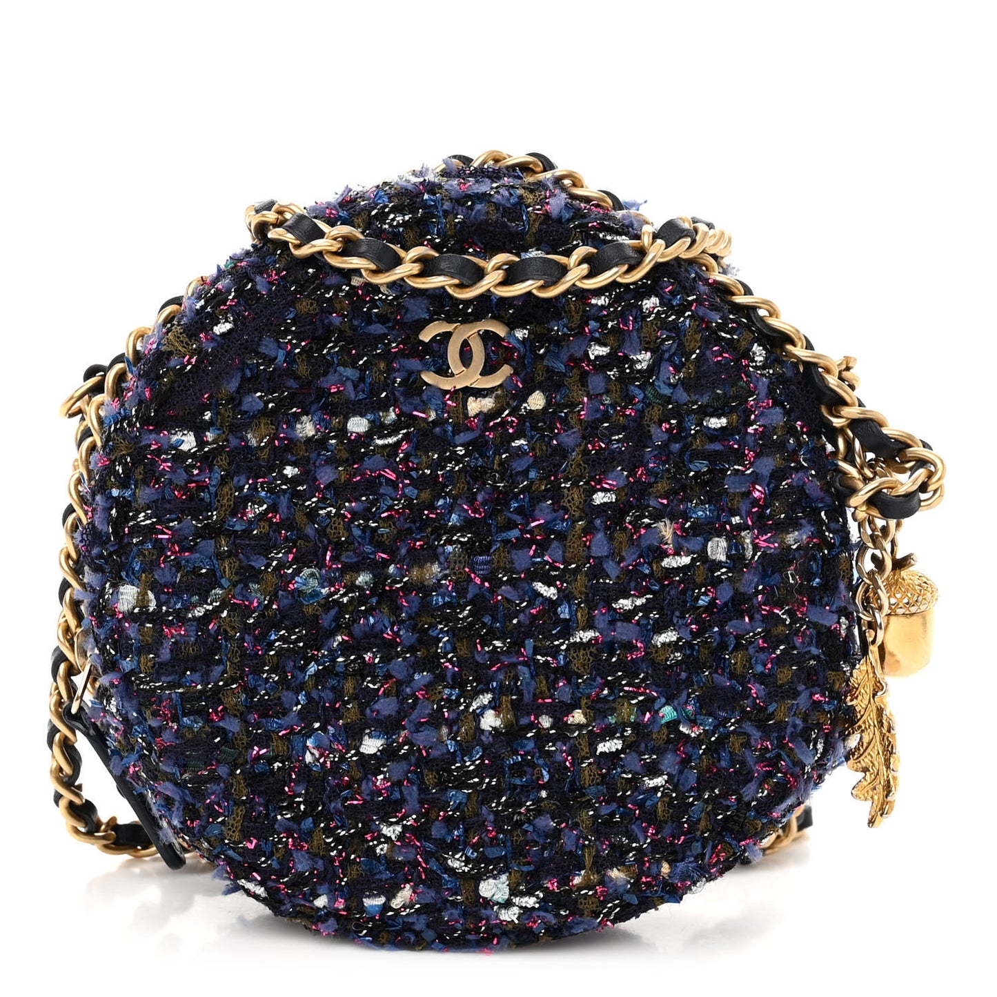Tweed Round Clutch With Chain Multicolor
