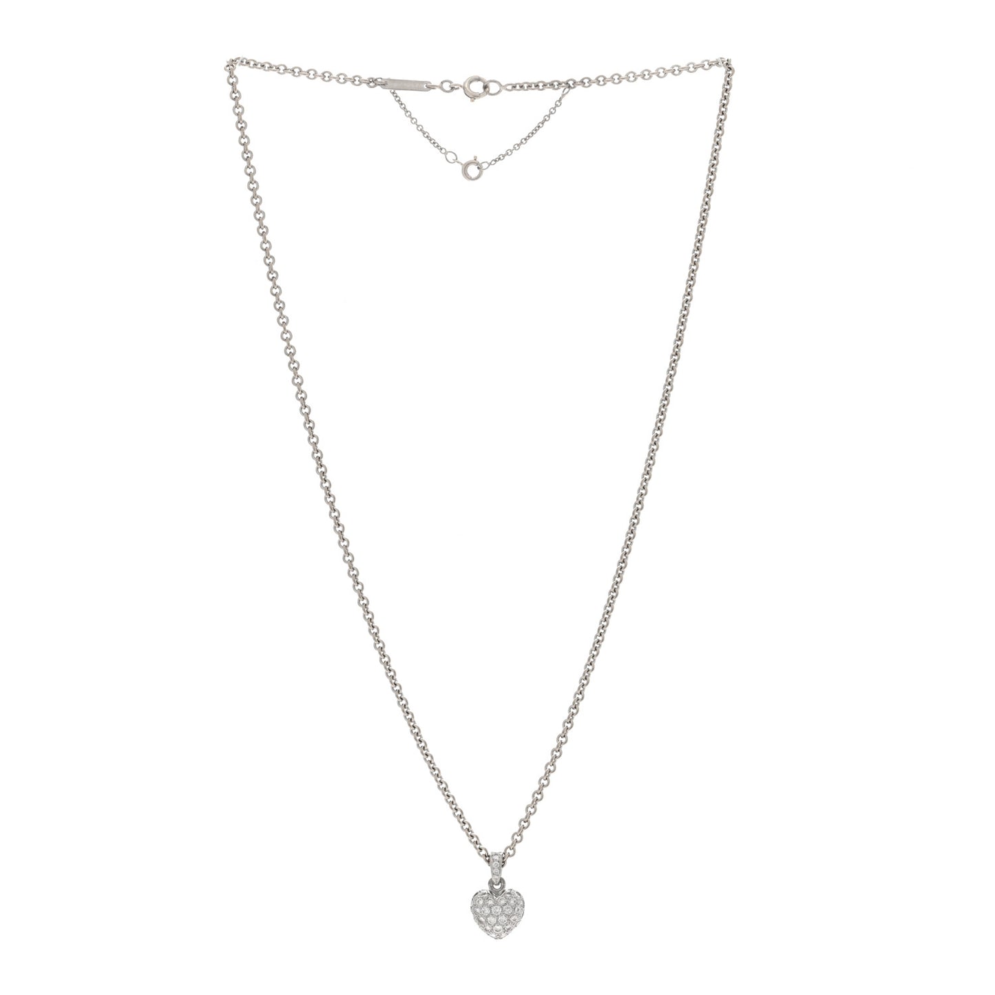 18K White Gold Diamond Small Heart Paved Pendant Necklace