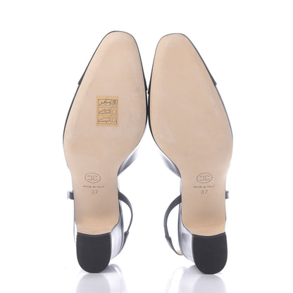 Chanel Goatskin Grosgrain Cap Toe CC Slingback Sandals 37 Black 7 of 12