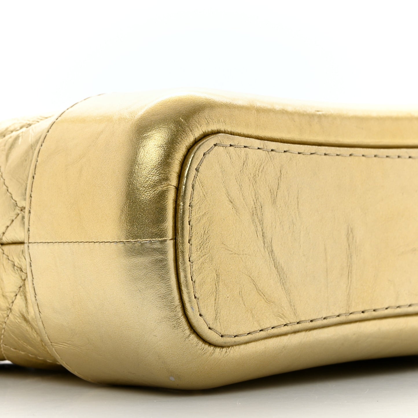 Metallic Aged Calfskin Quilted Small Gabrielle Hobo Gold