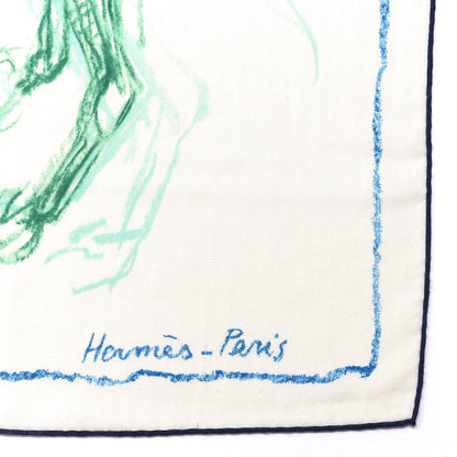 Hermes Cashmere Silk Pirouette au Galop Shawl 140 White Bleu Vert 2 of 4
