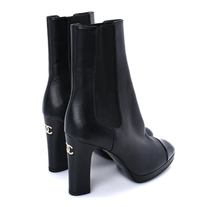Chanel Lambskin Patent Cap Toe Pearl CC Ankle Boots 37.5 Black 4 of 7