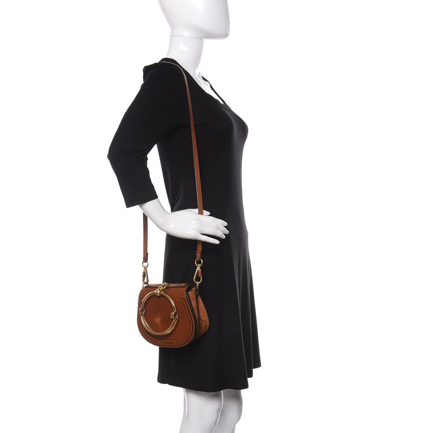 Calfskin Suede Small Nile Bracelet Bag Caramel