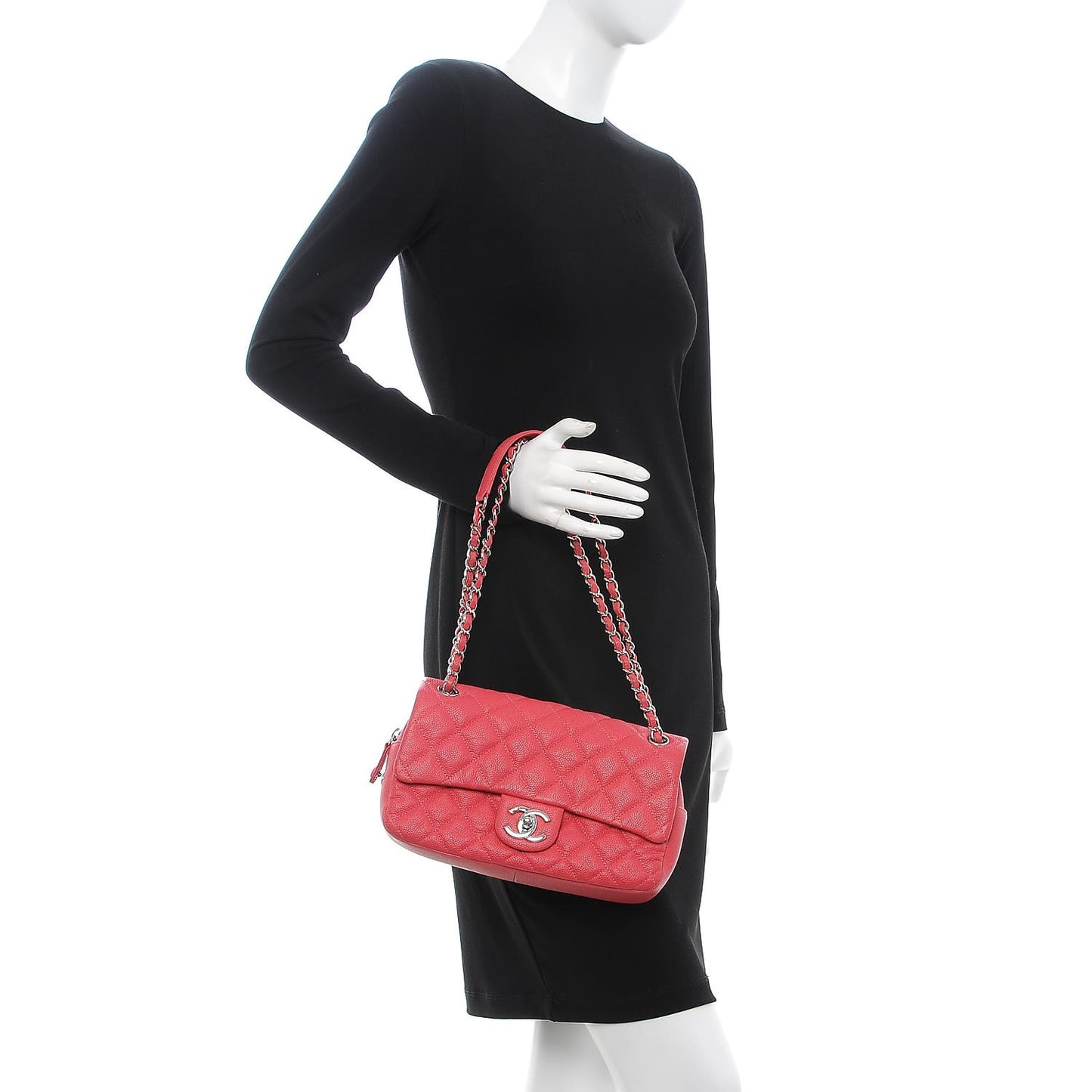 Caviar Quilted Medium Easy Flap Coral