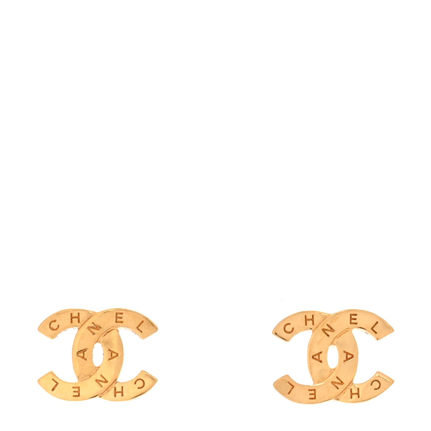 Chanel Metal CC Paris Button Stud Earrings Gold 1 of 7