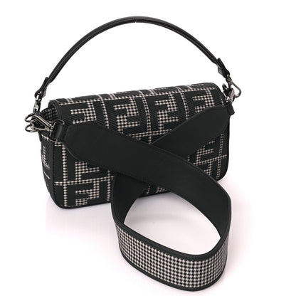 Fendi Wool Vitello King Houndstooth FF Embroidered Baguette Grigio Anthracite 2 of 8