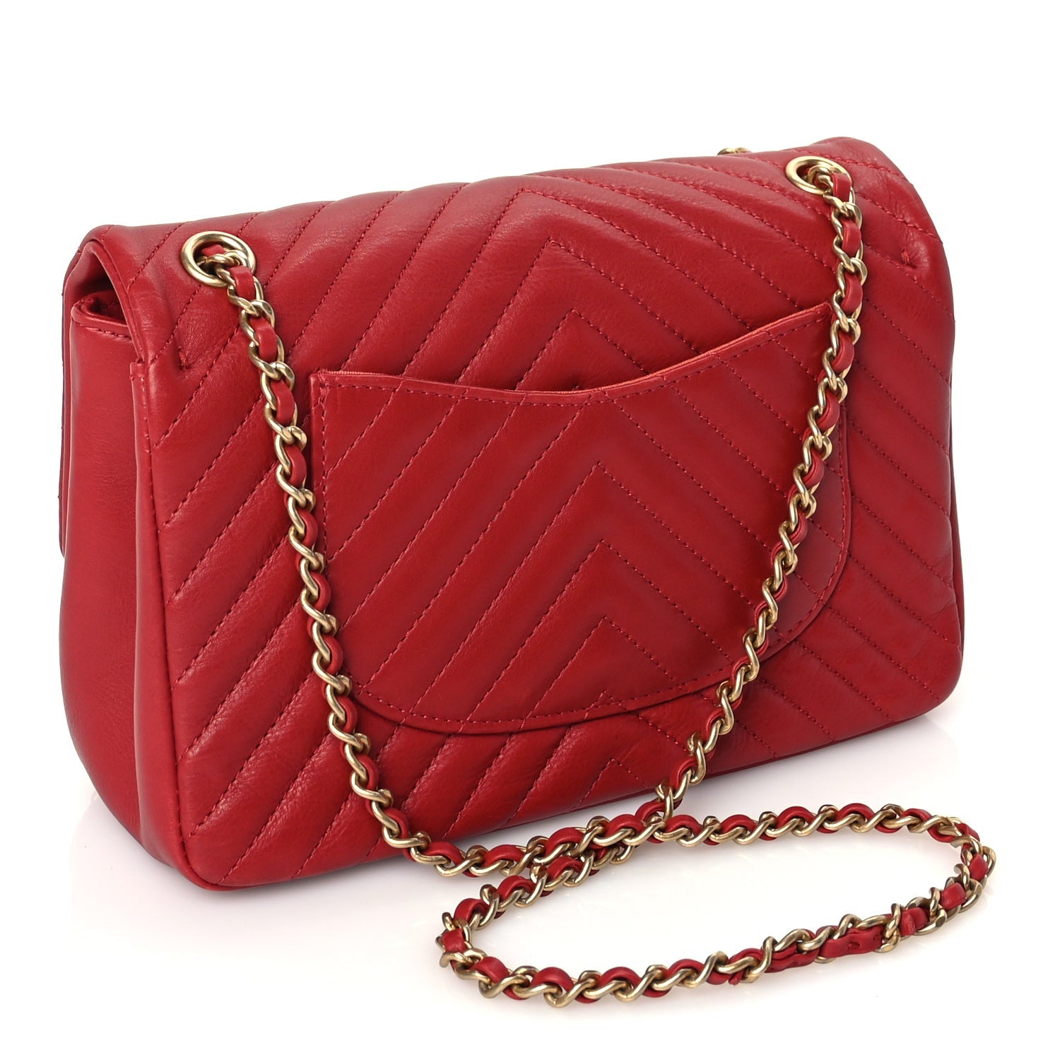 Chanel Calfskin Chevron Quilted Mini Rock The Corner Flap Red 2 of 9