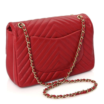 Chanel Calfskin Chevron Quilted Mini Rock The Corner Flap Red 2 of 9