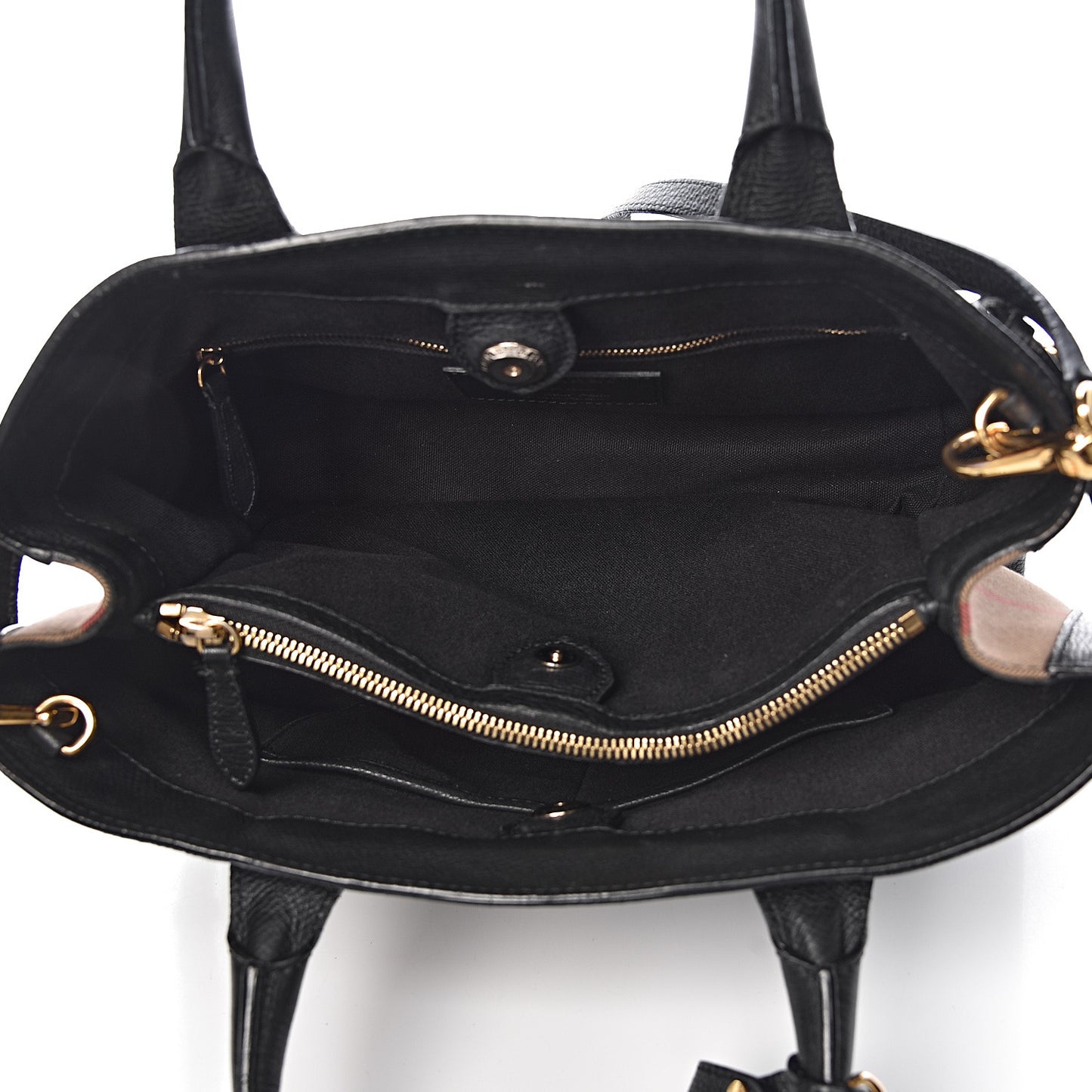 Grainy Calfskin House Check Medium Banner Tote Black
