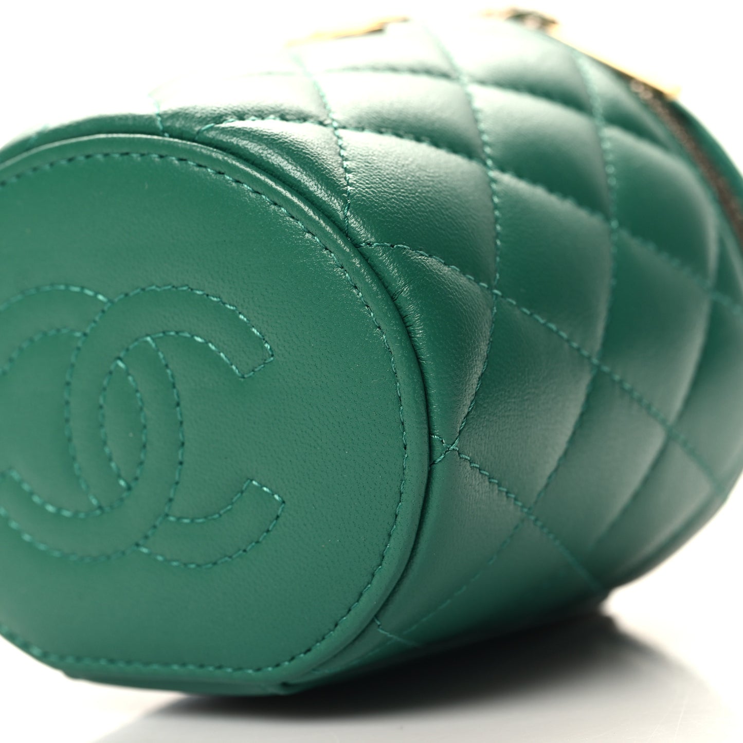 Lambskin Quilted Afternoon Tea Top Handle Vanity Case With Chain Green