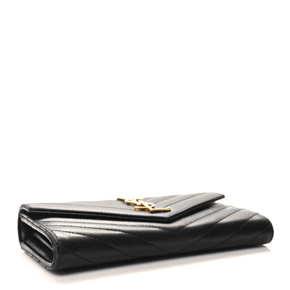 Saint Laurent Grain De Poudre Matelasse Chevron Monogram Flap Wallet Black 4 of 9