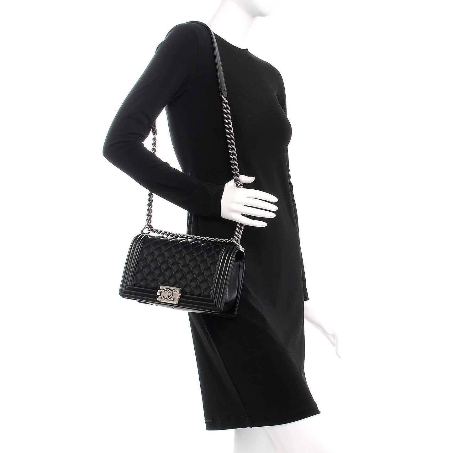 Lambskin Quilted Medium Boy Flap Black