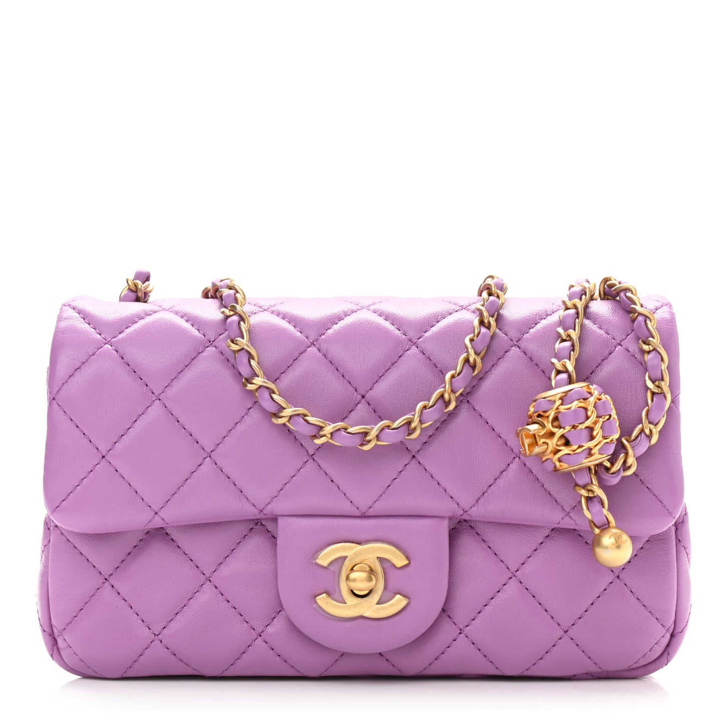 Lambskin Quilted Mini Rectangular Pearl Crush Flap Purple