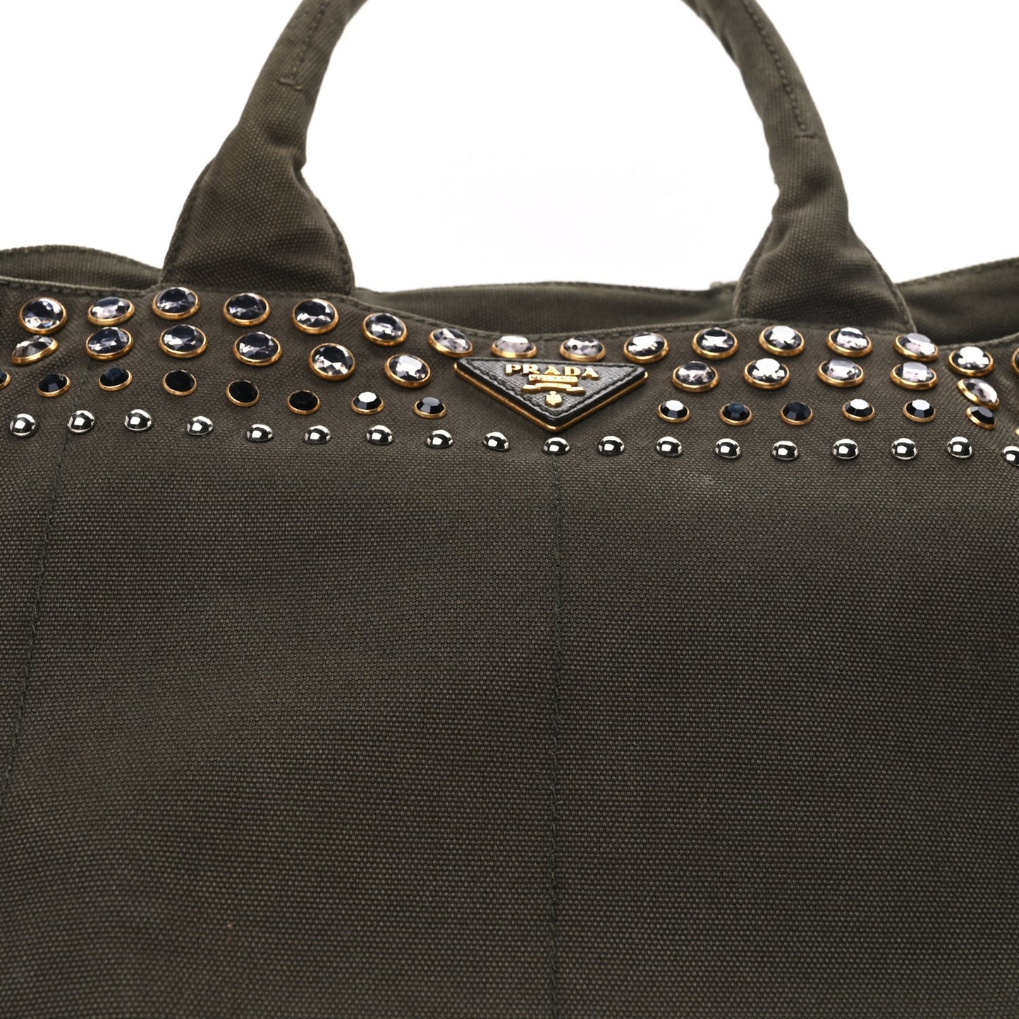 Canvas Studded Crystal Large Canapa Tote  Militare