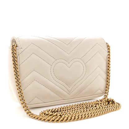 Gucci Calfskin Matelasse Super Mini GG Marmont Shoulder Bag White 3 of 7